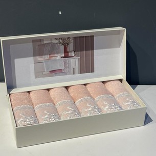 Подарочный набор полотенец-салфеток 30х50 см (6 шт.) Tivolyo Home BETSY RAVEL хлопковая махра грязно-розовый
