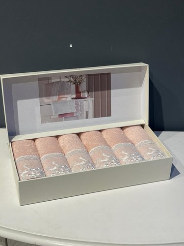 Подарочный набор полотенец-салфеток 30х50 см (6 шт.) Tivolyo Home BETSY RAVEL хлопковая махра грязно-розовый, фото, фотография