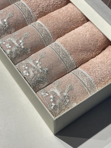 Подарочный набор полотенец-салфеток 30х50 см (6 шт.) Tivolyo Home BETSY RAVEL хлопковая махра грязно-розовый, фото, фотография