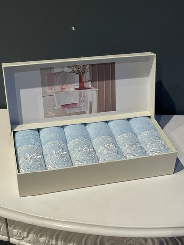 Подарочный набор полотенец-салфеток 30х50 см (6 шт.) Tivolyo Home BETSY BLANCO хлопковая махра голубой, фото, фотография