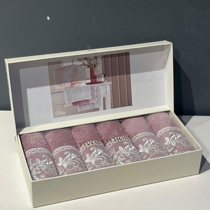 Подарочный набор полотенец-салфеток 30х50 см (6 шт.) Tivolyo Home BETSY BLANCO хлопковая махра фиолетовый