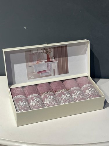 Подарочный набор полотенец-салфеток 30х50 см (6 шт.) Tivolyo Home BETSY BLANCO хлопковая махра фиолетовый, фото, фотография