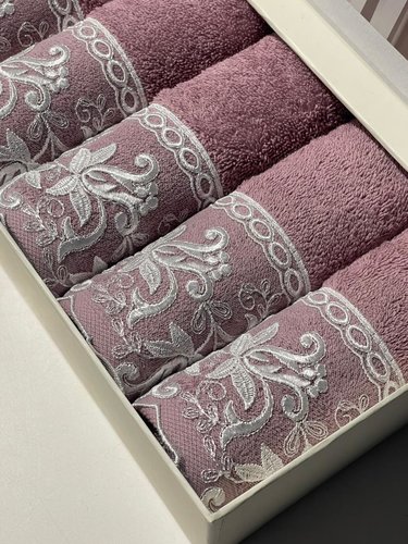 Подарочный набор полотенец-салфеток 30х50 см (6 шт.) Tivolyo Home BETSY BLANCO хлопковая махра фиолетовый, фото, фотография