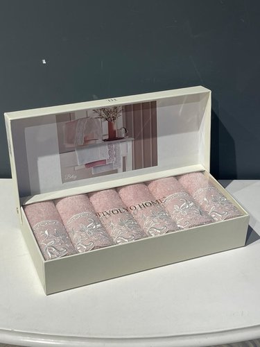 Подарочный набор полотенец-салфеток 30х50 см (6 шт.) Tivolyo Home BETSY BLANCO хлопковая махра розовый, фото, фотография