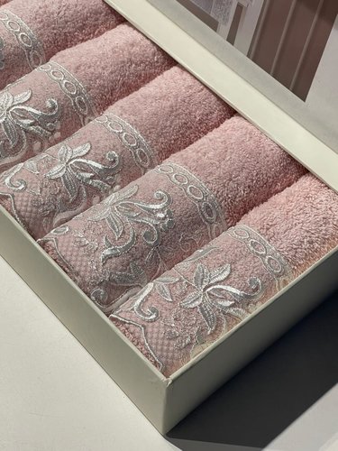 Подарочный набор полотенец-салфеток 30х50 см (6 шт.) Tivolyo Home BETSY BLANCO хлопковая махра розовый, фото, фотография