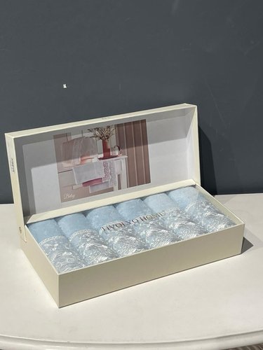 Подарочный набор полотенец-салфеток 30х50 см (6 шт.) Tivolyo Home BETSY MAGGY хлопковая махра голубой, фото, фотография