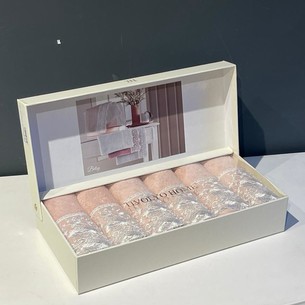 Подарочный набор полотенец-салфеток 30х50 см (6 шт.) Tivolyo Home BETSY MAGGY хлопковая махра грязно-розовый