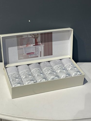 Подарочный набор полотенец-салфеток 30х50 см (6 шт.) Tivolyo Home BETSY MAGGY хлопковая махра серый, фото, фотография