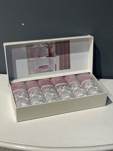 Подарочный набор полотенец-салфеток 30х50 см (6 шт.) Tivolyo Home BETSY MAGGY хлопковая махра фиолетовый, фото, фотография