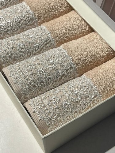 Подарочный набор полотенец-салфеток 30х50 см (6 шт.) Tivolyo Home BETSY PEROLA хлопковая махра бежевый, фото, фотография