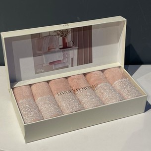 Подарочный набор полотенец-салфеток 30х50 см (6 шт.) Tivolyo Home BETSY PEROLA хлопковая махра грязно-розовый