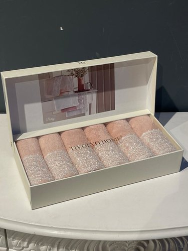 Подарочный набор полотенец-салфеток 30х50 см (6 шт.) Tivolyo Home BETSY PEROLA хлопковая махра грязно-розовый, фото, фотография