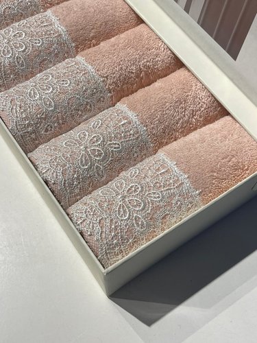 Подарочный набор полотенец-салфеток 30х50 см (6 шт.) Tivolyo Home BETSY PEROLA хлопковая махра грязно-розовый, фото, фотография