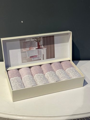 Подарочный набор полотенец-салфеток 30х50 см (6 шт.) Tivolyo Home BETSY PEROLA хлопковая махра лиловый, фото, фотография