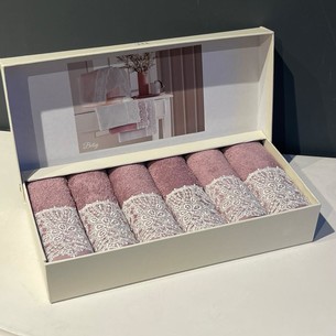 Подарочный набор полотенец-салфеток 30х50 см (6 шт.) Tivolyo Home BETSY PEROLA хлопковая махра фиолетовый