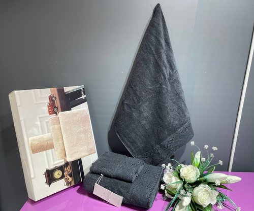 Набор полотенец для ванной 3 пр. Maison Dor NATURELLA хлопковая махра антрацит, фото, фотография