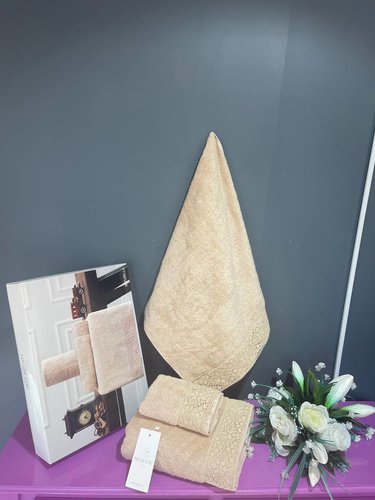 Набор полотенец для ванной 3 пр. Maison Dor NATURELLA хлопковая махра бежевый, фото, фотография