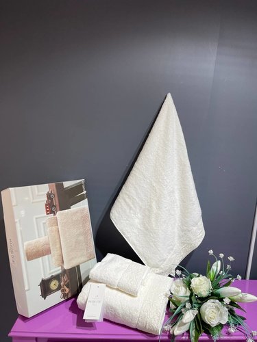 Набор полотенец для ванной 3 пр. Maison Dor NATURELLA хлопковая махра кремовый, фото, фотография