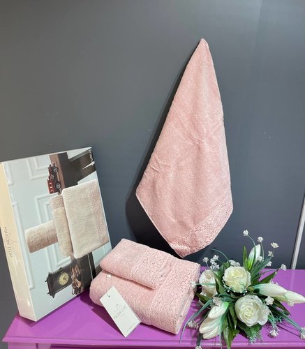 Набор полотенец для ванной 3 пр. Maison Dor NATURELLA хлопковая махра грязно-розовый, фото, фотография