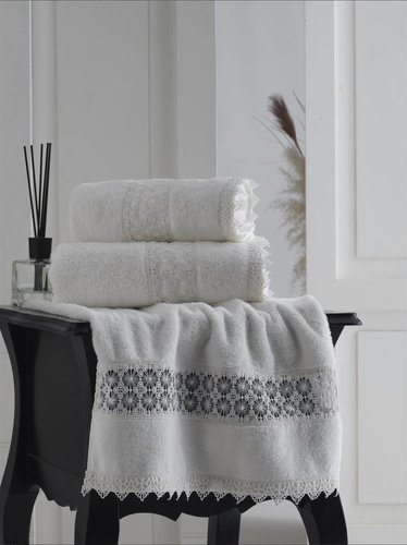 Набор полотенец для ванной 2 пр. Soft Cotton DEMET хлопковая махра экрю, фото, фотография