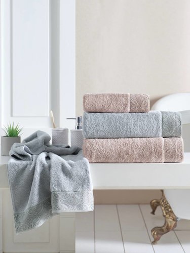 Набор полотенец для ванной 2 пр. Soft Cotton HERA хлопковая махра бежевый, фото, фотография