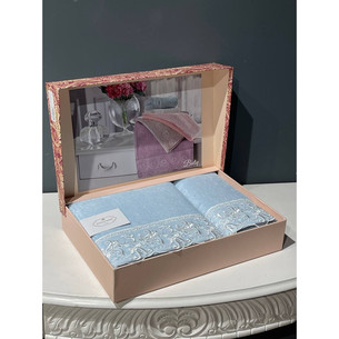 Подарочный набор полотенец для ванной 2 пр. Tivolyo Home BLANCO хлопковая махра голубой