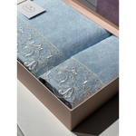 Подарочный набор полотенец для ванной 2 пр. Tivolyo Home BLANCO хлопковая махра голубой, фото, фотография