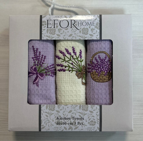 Подарочный набор кухонных полотенец 40х60(3) Efor HOME хлопковая вафля лаванда, фото, фотография