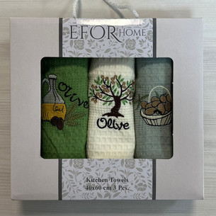 Подарочный набор кухонных полотенец 40х60(3) Efor HOME хлопковая вафля оливки