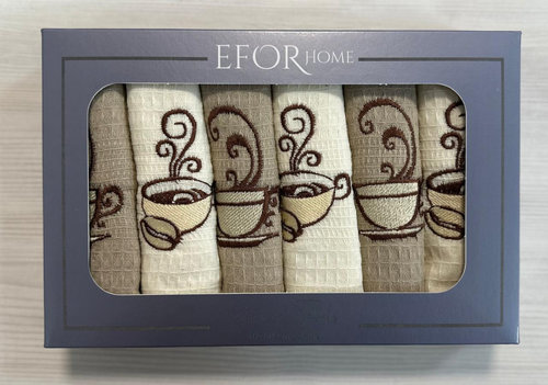 Подарочный набор кухонных полотенец 40х60(6) Efor HOME хлопковая вафля кофе, фото, фотография