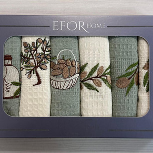 Подарочный набор кухонных полотенец 40х60(6) Efor HOME хлопковая вафля оливки