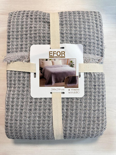 Покрывало пике Efor FIORI хлопковая вафля серый 200х220, фото, фотография
