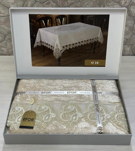 Скатерть прямоугольная Efor SUDE велюр капучино 160х220, фото, фотография