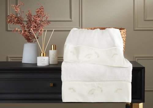 Подарочный набор полотенец для ванной 2 пр. Tivolyo Home ASTERA хлопковая махра кремовый, фото, фотография