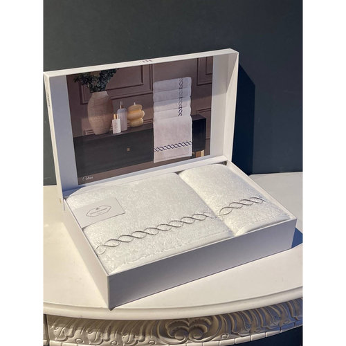 Подарочный набор полотенец для ванной 2 пр. Tivolyo Home CATENA хлопковая махра кремовый+бежевый, фото, фотография