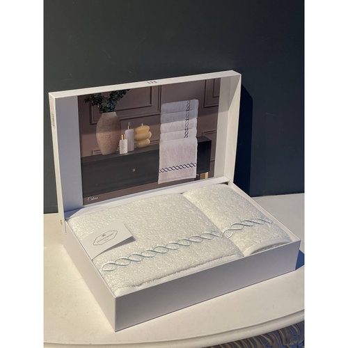 Подарочный набор полотенец для ванной 2 пр. Tivolyo Home CATENA хлопковая махра кремовый+бирюзовый, фото, фотография