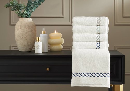 Подарочный набор полотенец для ванной 2 пр. Tivolyo Home CATENA хлопковая махра кремовый+бирюзовый, фото, фотография