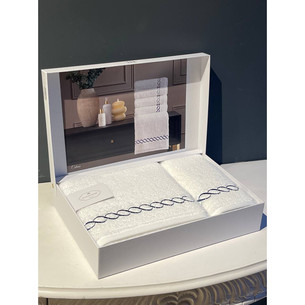 Подарочный набор полотенец для ванной 2 пр. Tivolyo Home CATENA хлопковая махра кремовый+синий