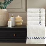 Подарочный набор полотенец для ванной 2 пр. Tivolyo Home CATENA хлопковая махра кремовый+синий, фото, фотография