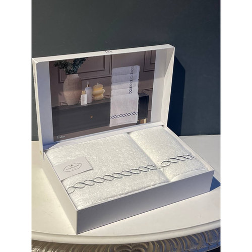 Подарочный набор полотенец для ванной 2 пр. Tivolyo Home CATENA хлопковая махра кремовый+серый, фото, фотография