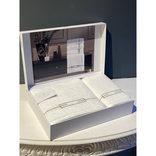 Подарочный набор полотенец для ванной 2 пр. Tivolyo Home CHANEL хлопковая махра кремовый+бежевый, фото, фотография