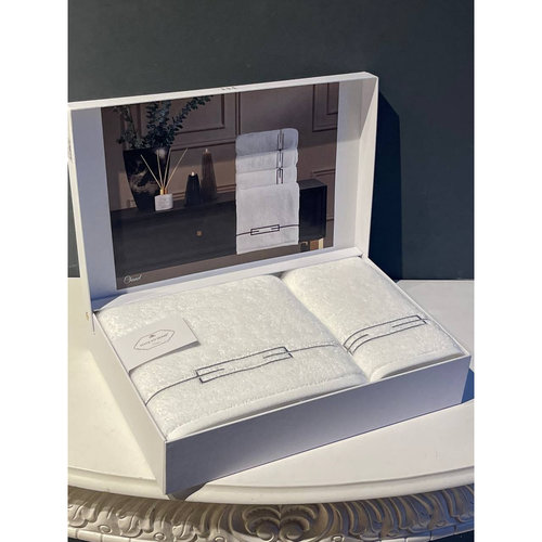 Подарочный набор полотенец для ванной 2 пр. Tivolyo Home CHANEL хлопковая махра кремовый+серый, фото, фотография