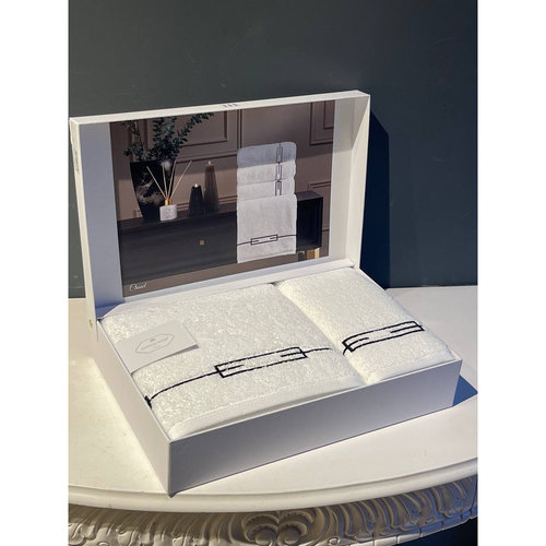 Подарочный набор полотенец для ванной 2 пр. Tivolyo Home CHANEL хлопковая махра кремовый+чёрный, фото, фотография