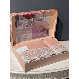 Подарочный набор полотенец для ванной 2 пр. Tivolyo Home MAGGY хлопковая махра розовый