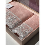 Подарочный набор полотенец для ванной 2 пр. Tivolyo Home MAGGY хлопковая махра розовый, фото, фотография