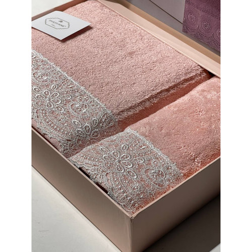 Подарочный набор полотенец для ванной 2 пр. Tivolyo Home PEROLA хлопковая махра розовый, фото, фотография