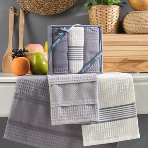 Подарочный набор полотенец для кухни 40х60(3) Meteor ARNICA хлопковая вафля серый