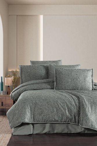 Постельное белье DO&CO ELLAN хлопковый сатин делюкс зелёный евро, фото, фотография