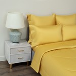 Постельное белье без пододеяльника с одеялом Sofi De Marko PREMIUM MAKO хлопковый сатин горчичный евро, фото, фотография