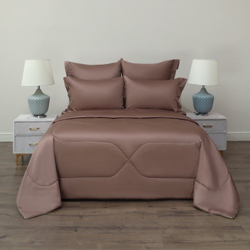 Постельное белье без пододеяльника с одеялом Sofi De Marko PREMIUM MAKO хлопковый сатин капучино евро, фото, фотография